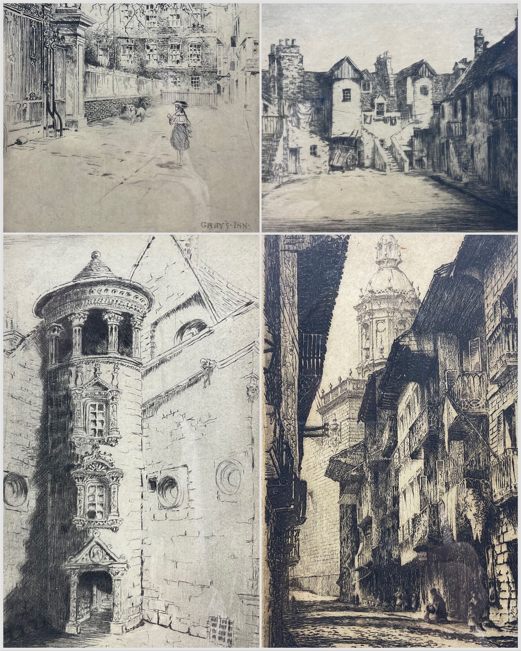 William Douglas Macleod (Scottish 1892-1963): 'White Horse Close -  Edinburgh' drypoint etching signed and titled in pencil; Alfred Hugh Fisher  (British 1867-1945): 'Gray's Inn - Christmas' drypoint et - Affordable Art