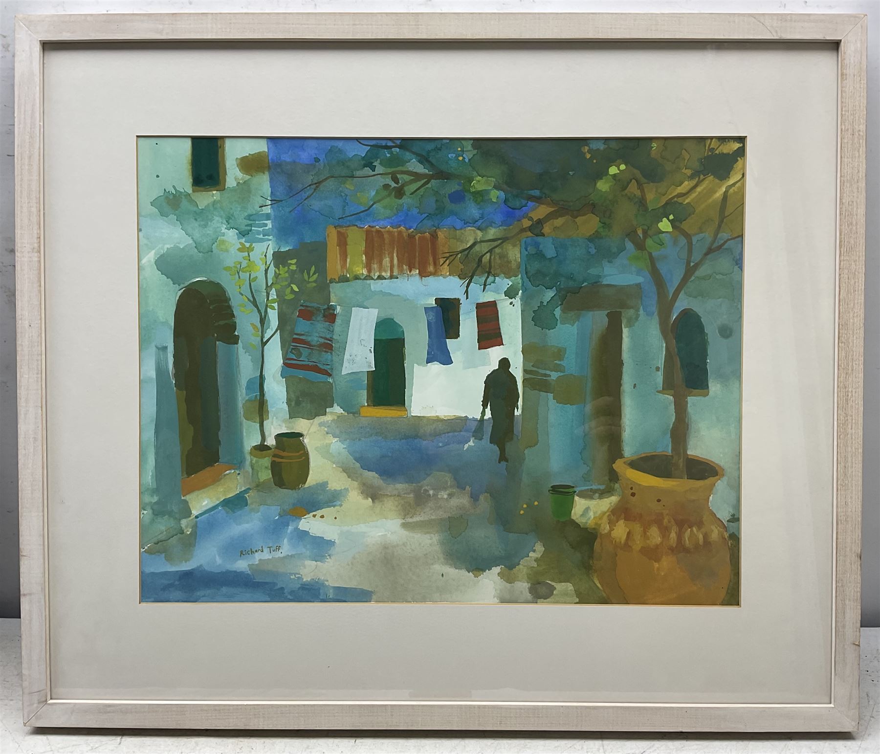 Richard Tuff (British 1965-):  Greek Street Scene, gouache on paper signed 36cm x 48cm 
