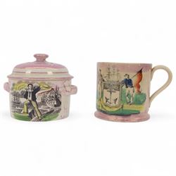19th century Sunderland lustre butter tub and cover, decorated with sailors farewell, the ...