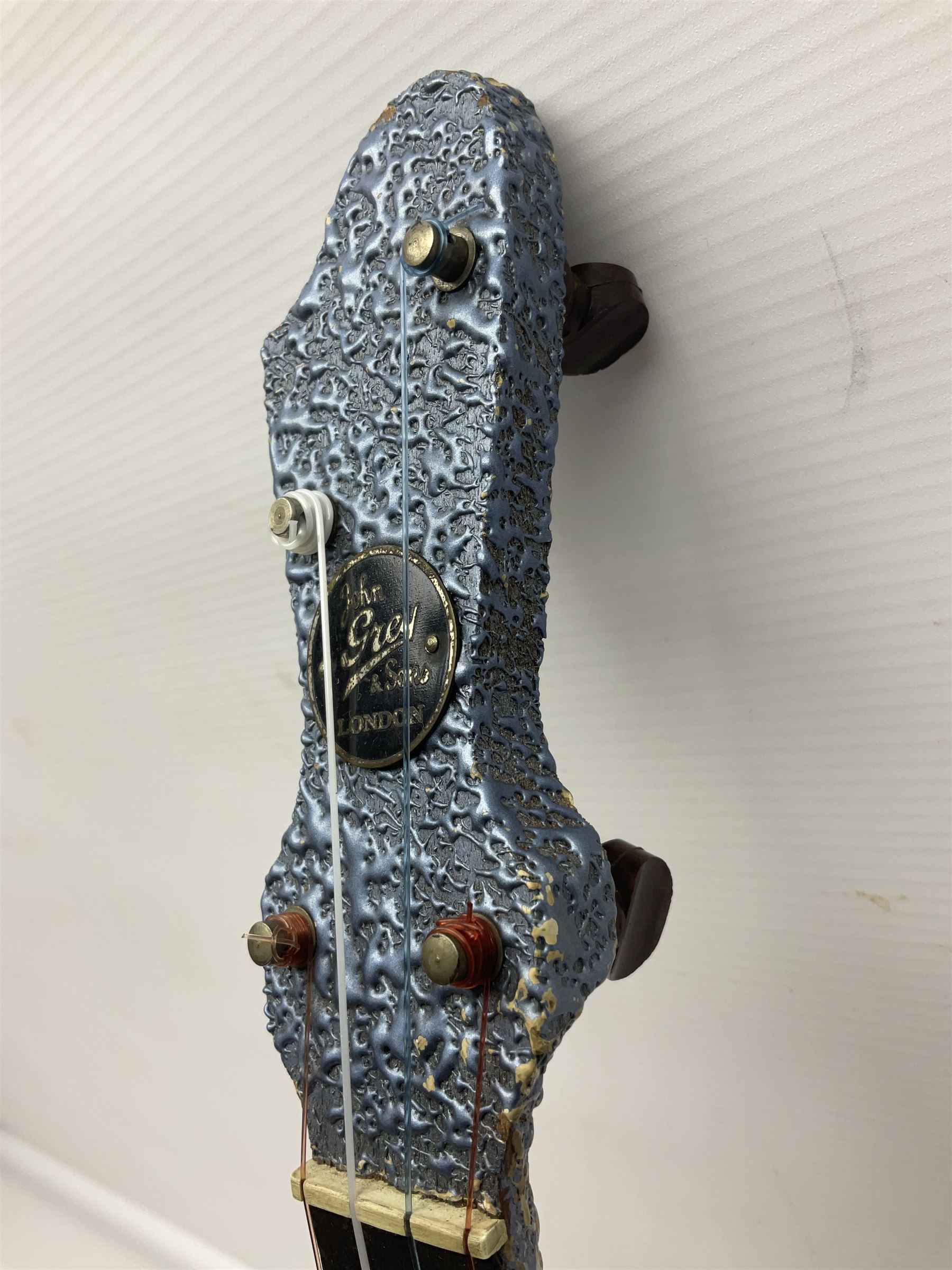 John Grey & Sons banjolele with unusual all over mottled blue and silver textured finish L57cm; in carrying case