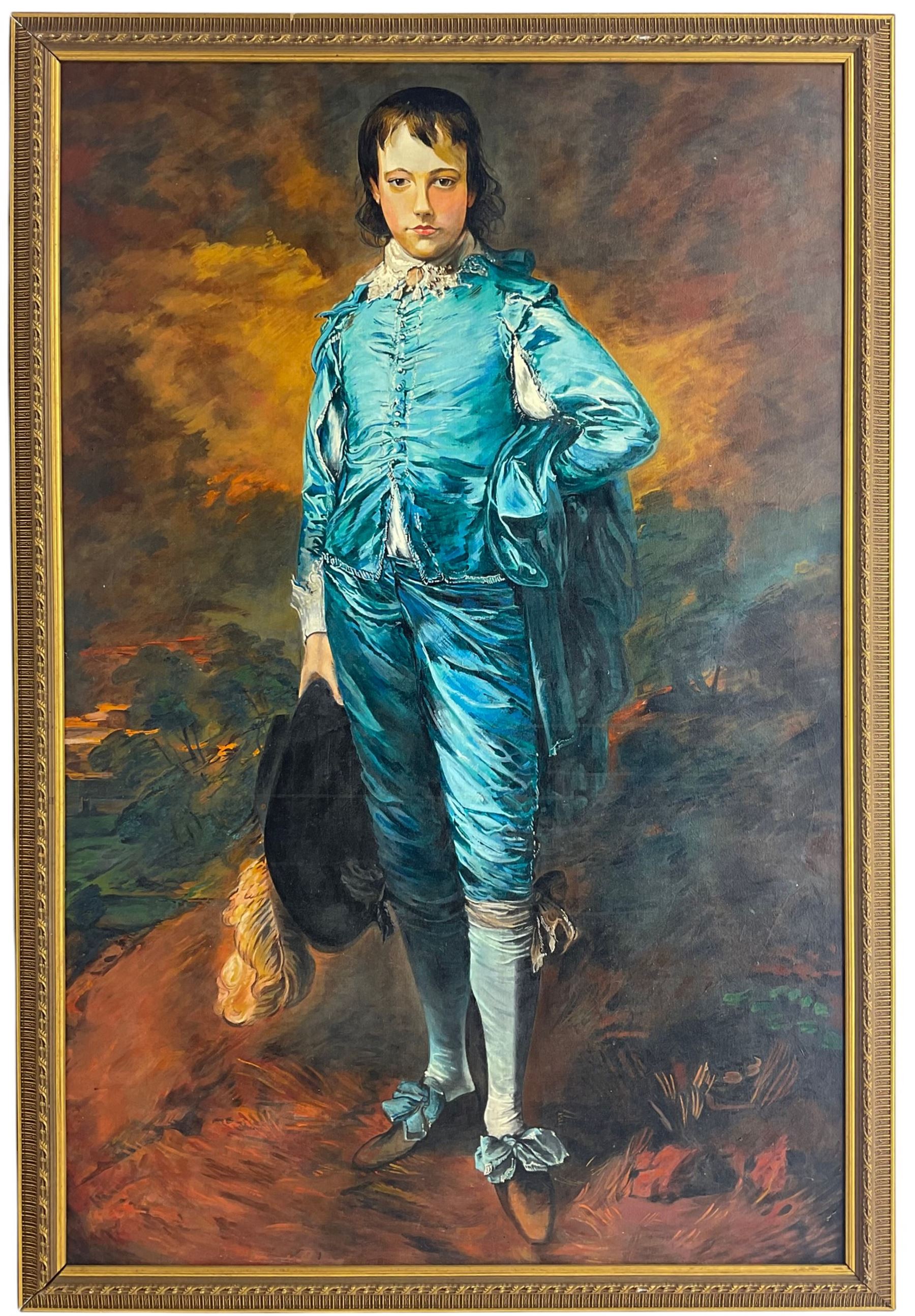 After Thomas Gainsborough (British 1727-1788): ‘The Blue Boy’, large oil on canvas laid on board, incl. frame 205cm x 137cm