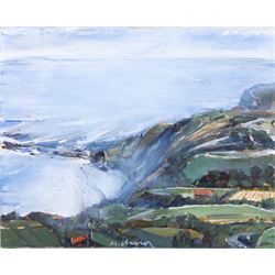 M Davies (British Contemporary): 'Robin Hood's Bay/ Ravenscar from Stoup Brow', oil on can...