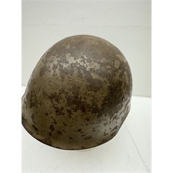 WWII Portuguese steel M1940 combat helmet with original leather liner and strap, D23cm  