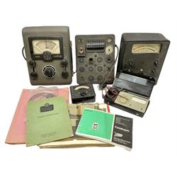 AVO valve tester, British Patent 480752 by the Automatic Coil Winder & Electrical Equipment Co Ltd, together with 16-type plug board with connecting lead, AVO wide range signal generator with original instruction manural and AVO multimeters mk2 and mk4 etc