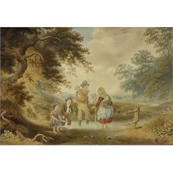 Circle of John White Abbott (British 1763-1851): Family Crossing Stream, watercolour unsigned, attributed verso 50cm x 74cm
