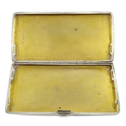  Silver cigarette case gilt interior, reeded decoration engraved with initials by Horace Woodward & Co, Birmingham 1916, approx 8.5oz  