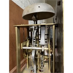 Contemporary Pine longcase clock -  With an early single handed 18th century 30hr movement and dial, movement and dial by Ephraim Dyer of Bideford, 1683-1723, brass dial with a matted dial centre, cast spandrels, single steel hand and chapter ring with Roman numerals, dial pinned to a chain driven birdcage movement with a countwheel strike, striking the hours on a bell. No weight or pendulum.