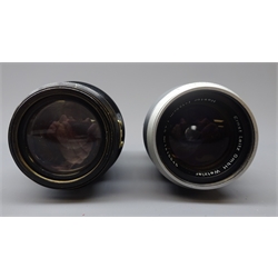  Ernst Leitz Hektor f=13,5cm 1:4,5 black lens No.325310 and similar chrome Nr.1415545, both in Leitz cases (2)  