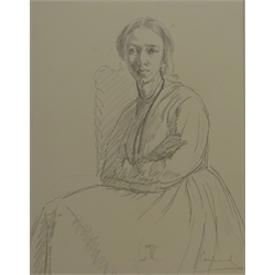  Philip Connard NEAC (British 1875-1958): Portrait of a Lady Seated, pencil signed 37cm x 29cm (unframed) Provenance: by family decent from the collection of Francis Bate (1853-1950) a founder member treasurer and secretary of the New English Art Club  DDS - Artist's resale rights may apply to this lot      