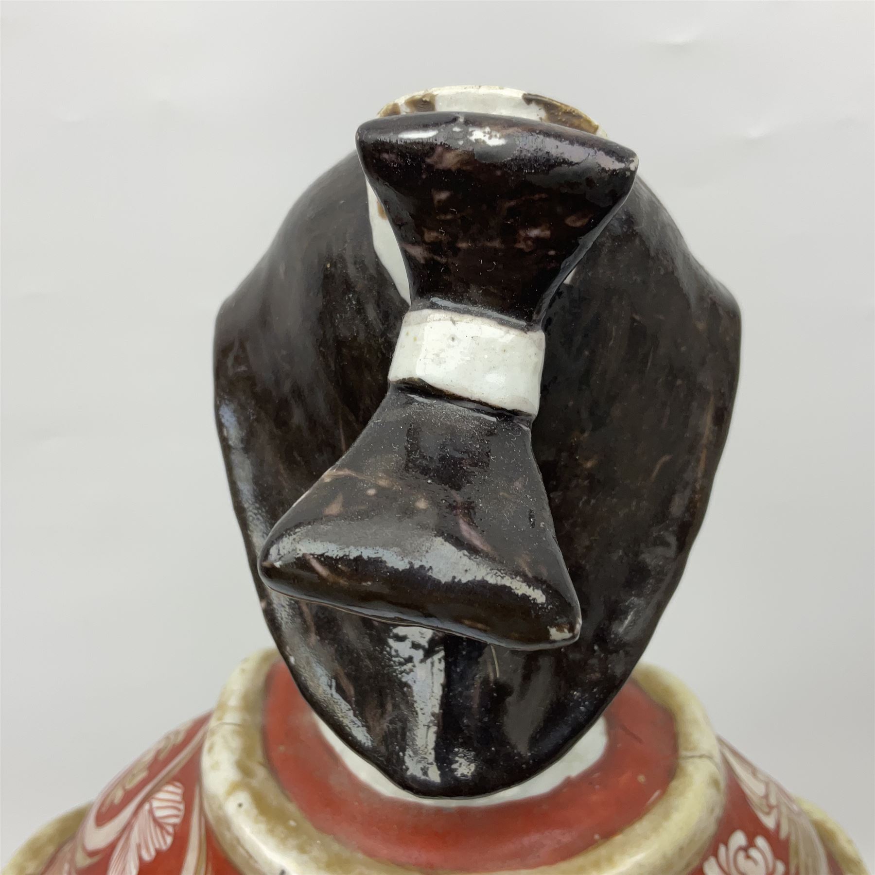 Large Japanese Imari porcelain figure, modelled as a Bijin, wearing a long kimono decorated with apple blossom and leafy branches on a white ground, with gilt detailing, possibly Edo period, H63cm