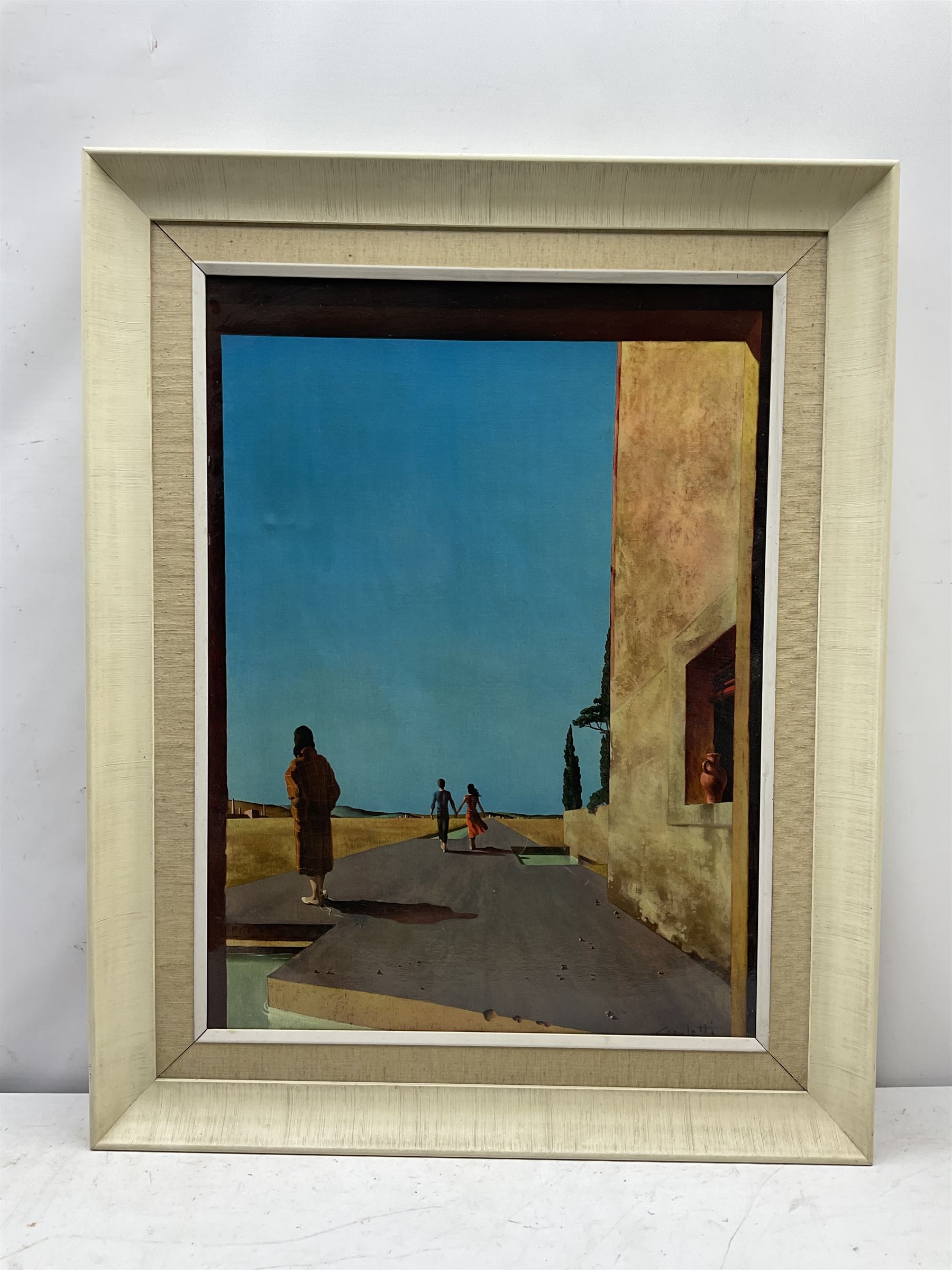 After José Manuel Capuletti (Spanish 1925-1978): 'New Horizons', colour print on canvas signed in the plate 66cm x 49cm