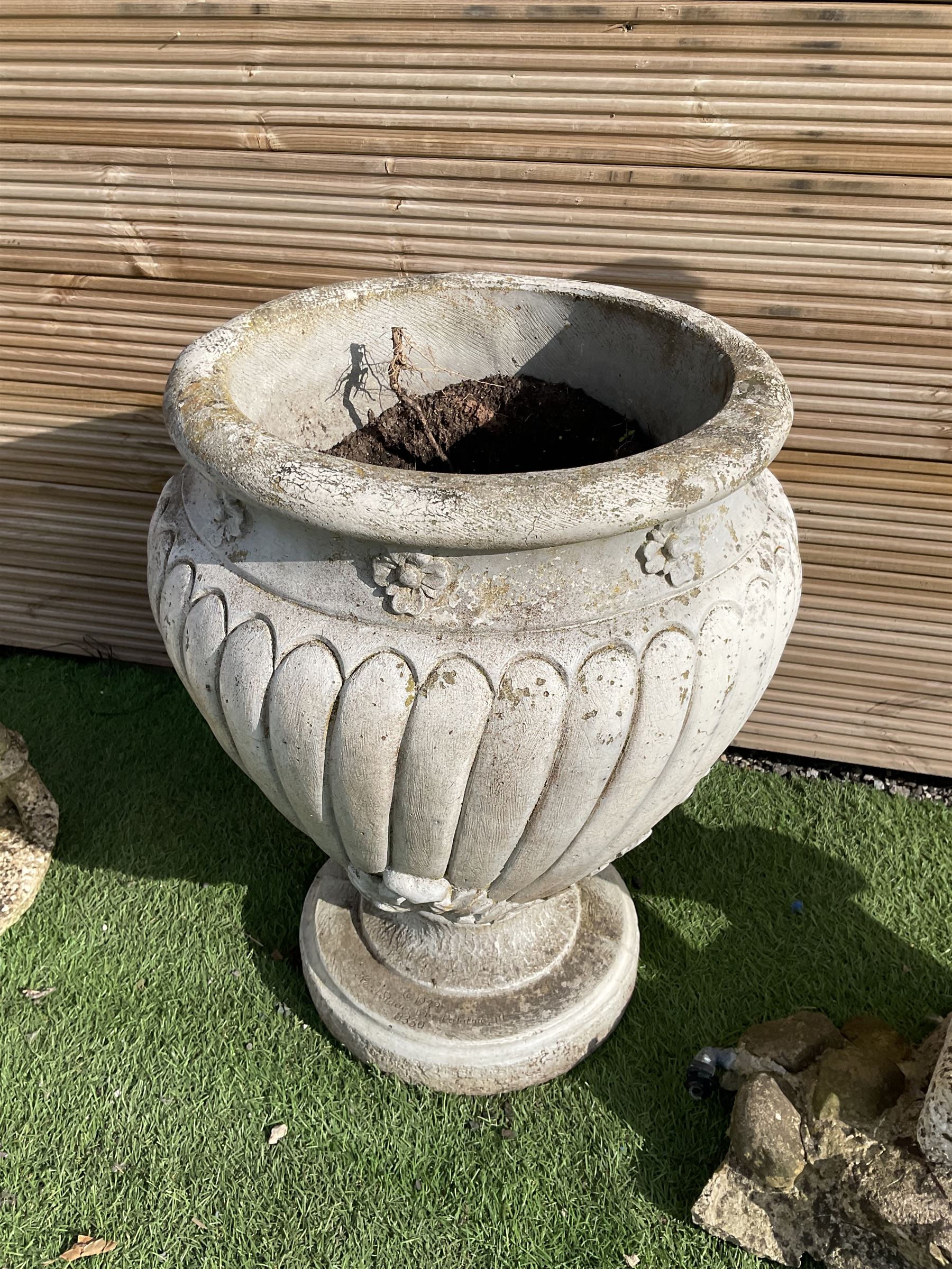 Cast stone urn planter and two cast stone garden figures  - THIS LOT IS TO BE COLLECTED BY APPOINTMENT FROM DUGGLEBY STORAGE, GREAT HILL, EASTFIELD, SCARBOROUGH, YO11 3TX