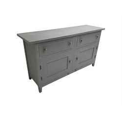 Grey finish sideboard, fitted with two drawers and two panelled cupboards