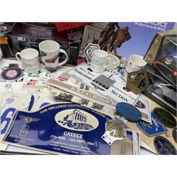 Vintage metal automobile clubs car badges, together with Esso yellow handy oil can,  Maisto 1:18 scale BMW ZA, Urago 1:18 scale BMW M, and other car memorabilia 