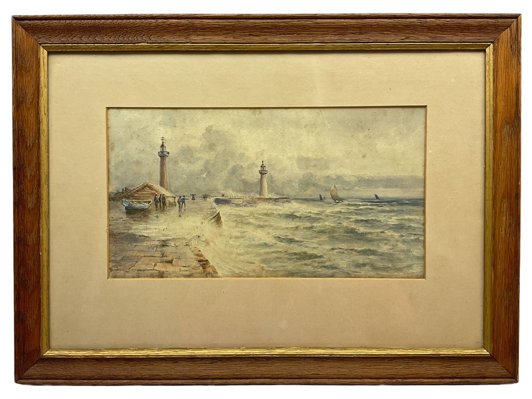 George Barker (British 1882-1965): 'Whitby Piers from the Spa Ladder', watercolour signed 17cm x 32cm 