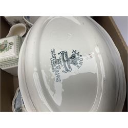 Masons Ironstone ceramics, including Ascot pattern jug, charger and oval plates, two tea jars, Manchu pattern fruit bowl, Fruit Basket pattern fruit bowl, etc, in three boxes