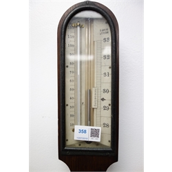  20th century arched top oak stick barometer, register inscribed Davis Leeds, H95cm   
