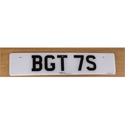 BGT 7S Cherished number plate. On Retention. Assignment Fee Paid. - THIS LOT IS TO BE COLLECTED BY APPOINTMENT FROM DUGGLEBY STORAGE, GREAT HILL, EASTFIELD, SCARBOROUGH, YO11 3TX