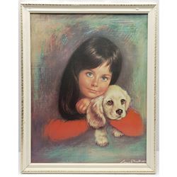 After Louis Shabner (British 1917-1981): Girl with Dog, colour print 57cm x 44cm
