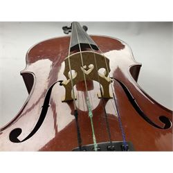 Modern Hungarian half-size cello with 69cm two-piece maple back and ribs and spruce top L114cm overall; and Stentor half size cello bearing label 'The Stentor Student II'; each in soft carrying case (2)