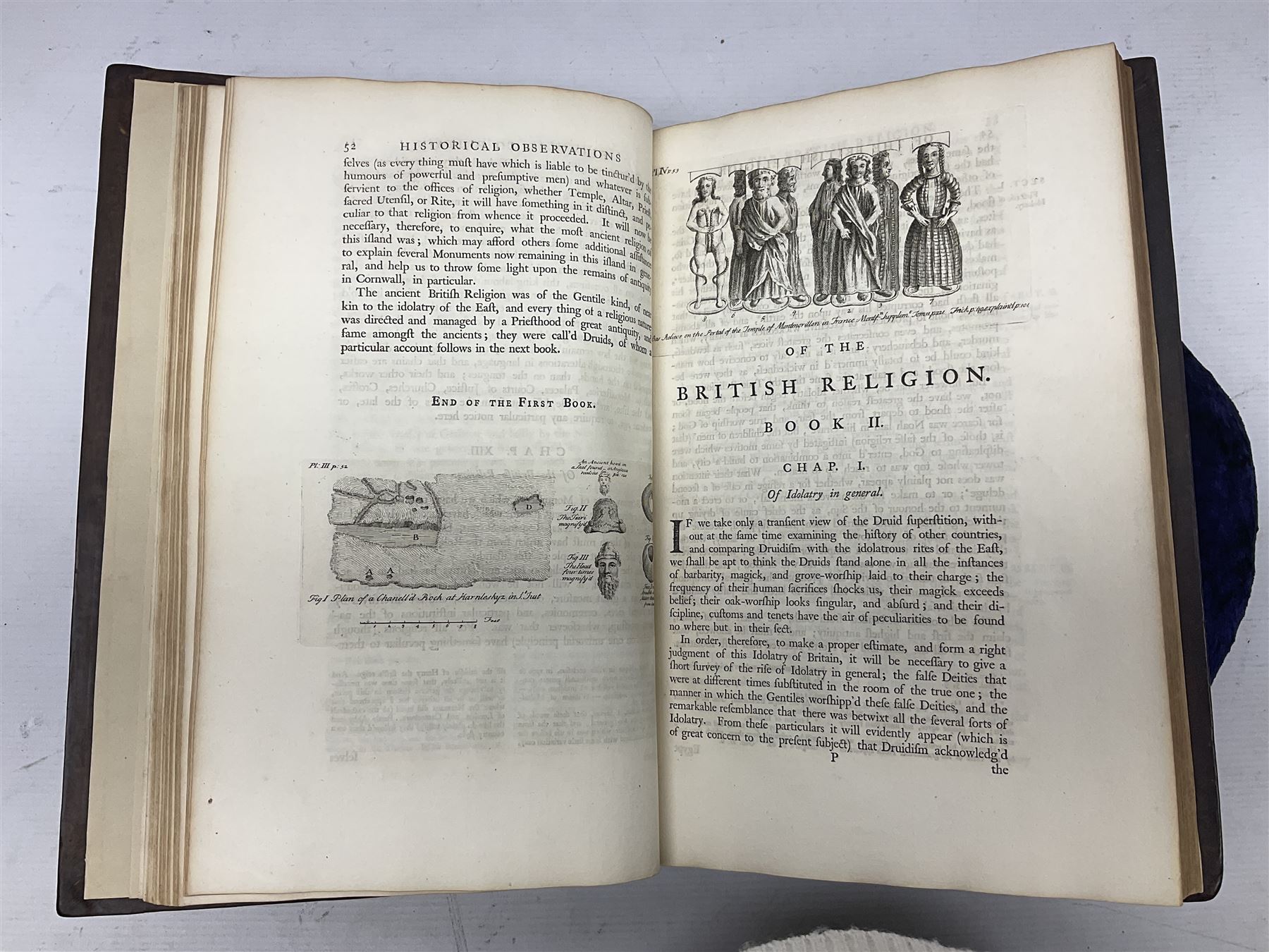 William Borlase; Observations on the Antiquities Historical and Monumental of the County of Cornwall, 1754, printed by W. Jackson, High Street, Oxford, leather bound iwth gilt detailing and lettering to spine