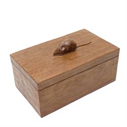 Mouseman - adzed oak rectangular trinket box, the cover with carved mouse signature W18.5c...