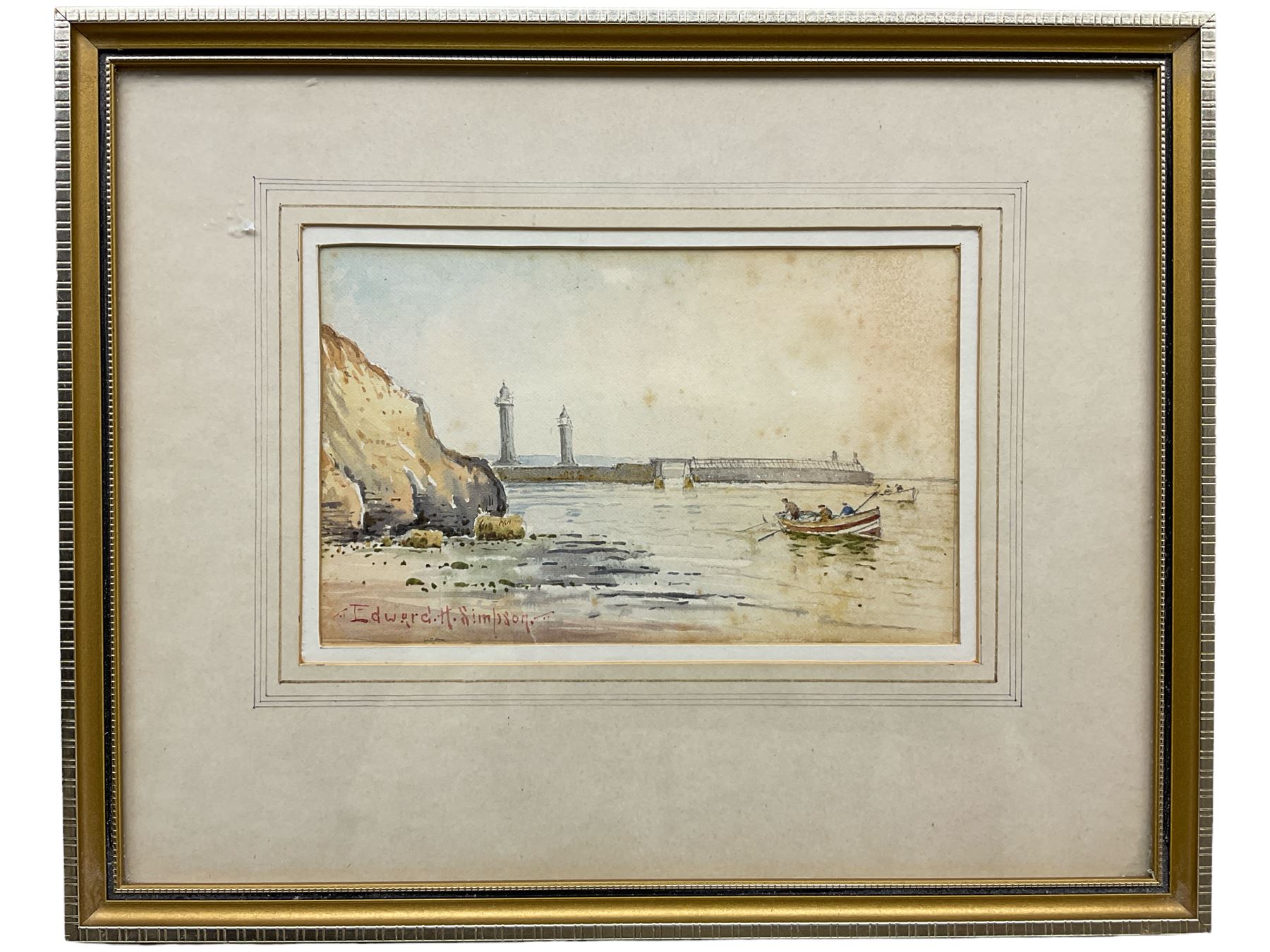 Edward H Simpson (British 1901-1989): 'On the Beach at Robin Hood's Bay' and 'The Old Lighthouses Whitby', two watercolours signed, labelled verso 27cm x 42cm (2)