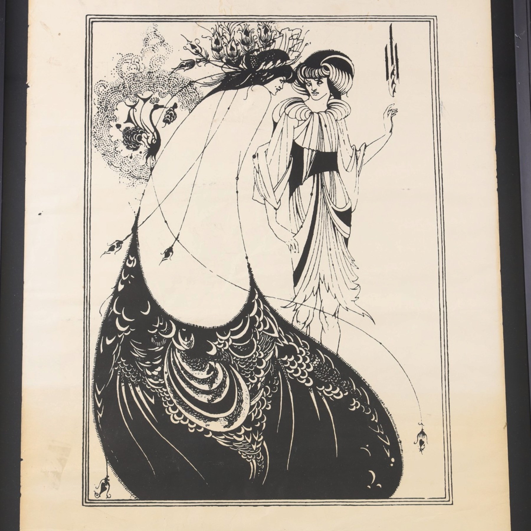 After Aubrey Beardsley (British 1872-1898): The Peacock Skirt, monochrome lithographic poster unsigned 54cm x 39cm
Notes: The original design was a one of sixteen illustrations from Oscar Wilde's play Salome: A Tragedy in One Act.
