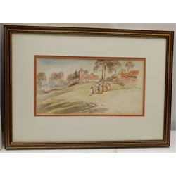 Frank Lupton (British Contemporary): 'Tuning Up' - Stonegate York, watercolour signed, titled verso 28cm x 24.5cm; 'Fulford Church', watercolour titled and dated 7th March 1850, 14cm x 26cm (2)