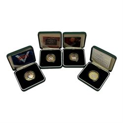 Four The Royal Mint United Kingdom silver proof two pound coins, comprising 2001 'Wireless Bridges the Atlantic Marconi 1901', 2004 '200th Anniversary of the Steam Locomotive', 2005 '400th Anniversary of the Gunpowder Plot' and 2005 'The End of WWII 60th Anniversary, all cased with certificates