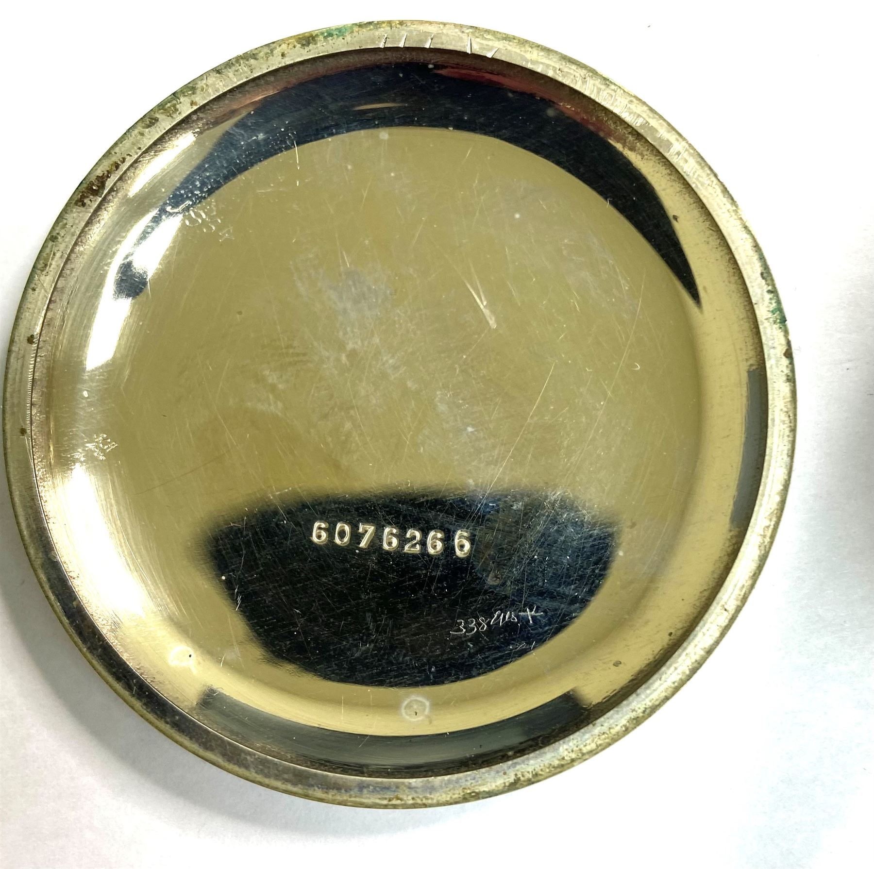 Royal Flying Corps Mark V military pocket watch by Omega, No. 5239490, black dial with Arabic numerals and subsidereary seconds dial, marked 30 hour non-luminous, B.B.7468, the case back with Broad Arrow beneath underlined A