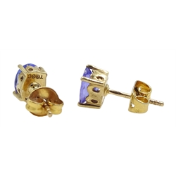 Pair of 9ct gold oval tanzanite stud earrings, stamped 375
