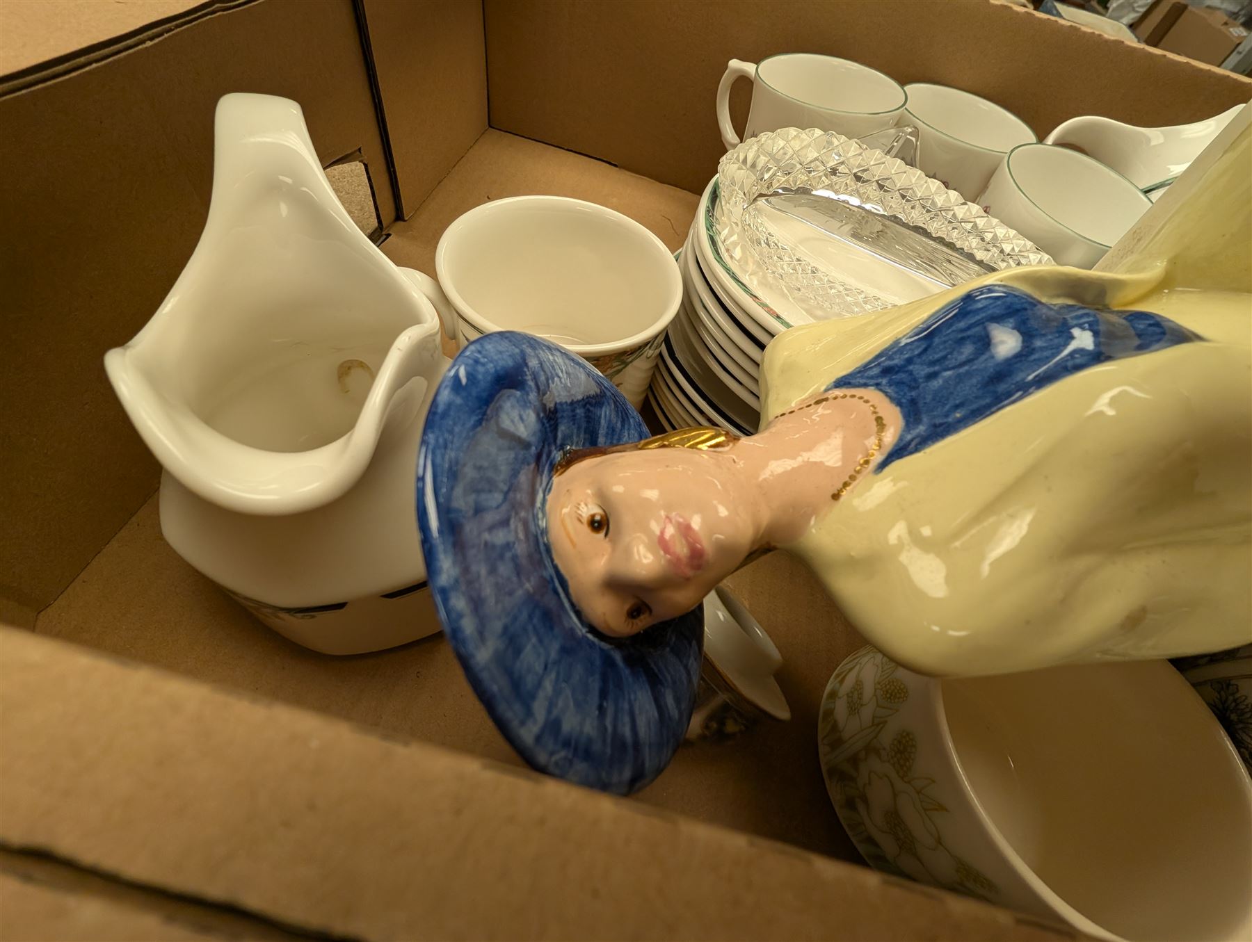 Old Tupton Ware vase, Royal Doulton Juno pattern dinner wares and other ceramics, in three boxes, etc