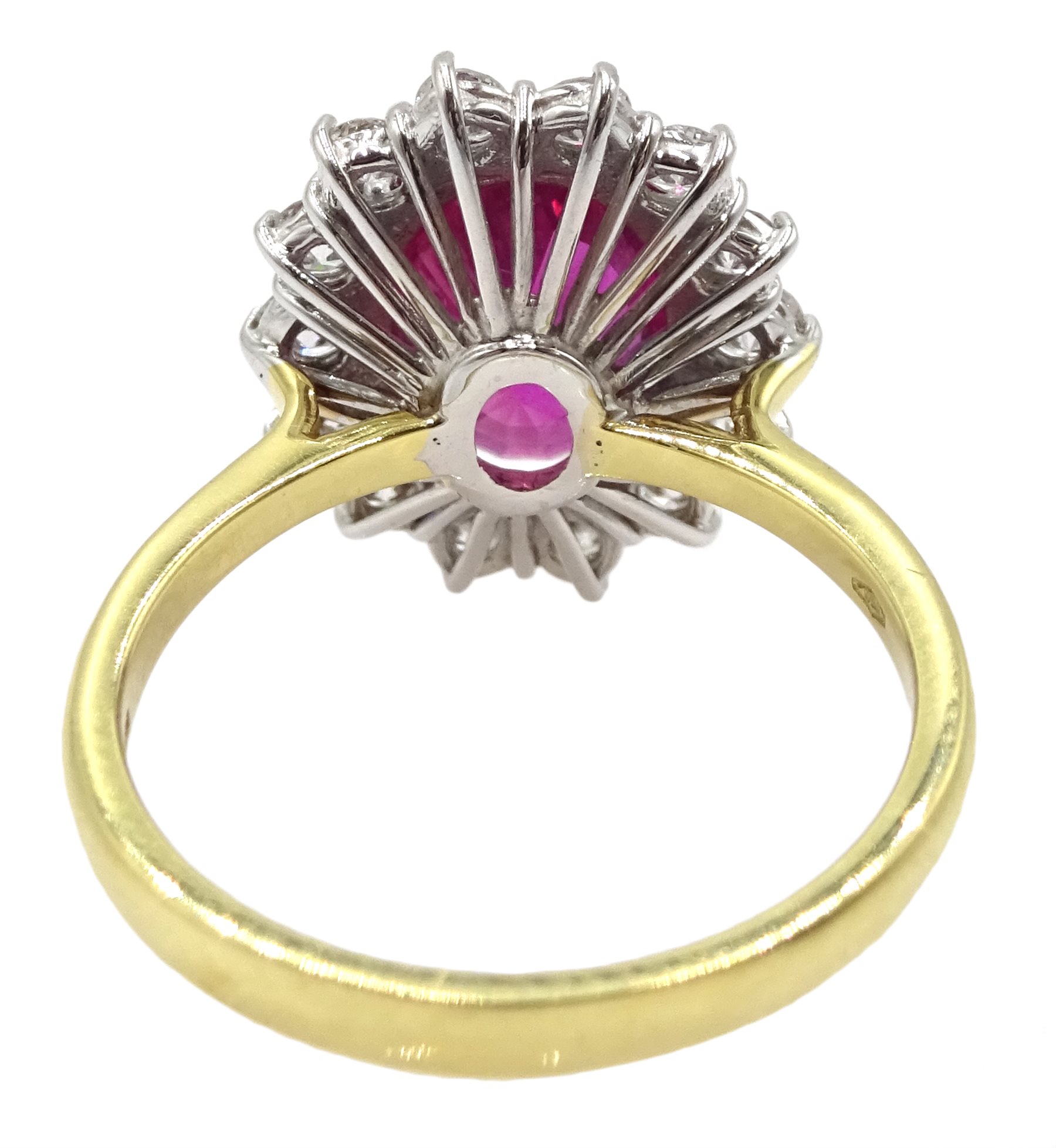 18ct gold pink sapphire and diamond cluster ring, hallmarked, sapphire approx 3.10 carat