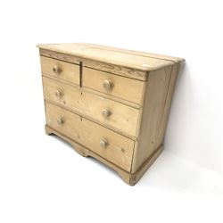 Victorian stripped pine chest, two short and two long drawers, shaped plinth  base