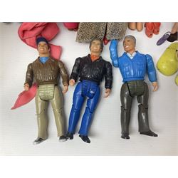 Pelham Puppet - Tyrolean Girl in yellow box; three 'A' Team action figures; clockwork plastic Mickey Mouse figure; and seven various fashion dolls (12)