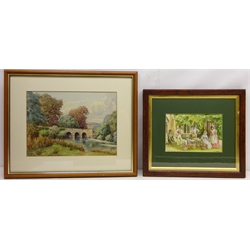  Collection of watercolours and oils including 'Waterwitch', signed by J Barrie Whiting, Blue Anchor Cliff', by Austen Hayes, Children on the Beach, signed H. Olsen, Bridge over a River, signed and dated J.H.M etc max 29cm x 35cm (9)  