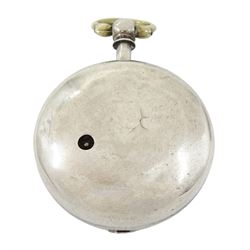 George III silver pair cased verge fusee pocket watch by Edward Davenport, London, No. 7756, white enamel dial with Roman numeral hour markers, case by Joseph Glenny, London 1806