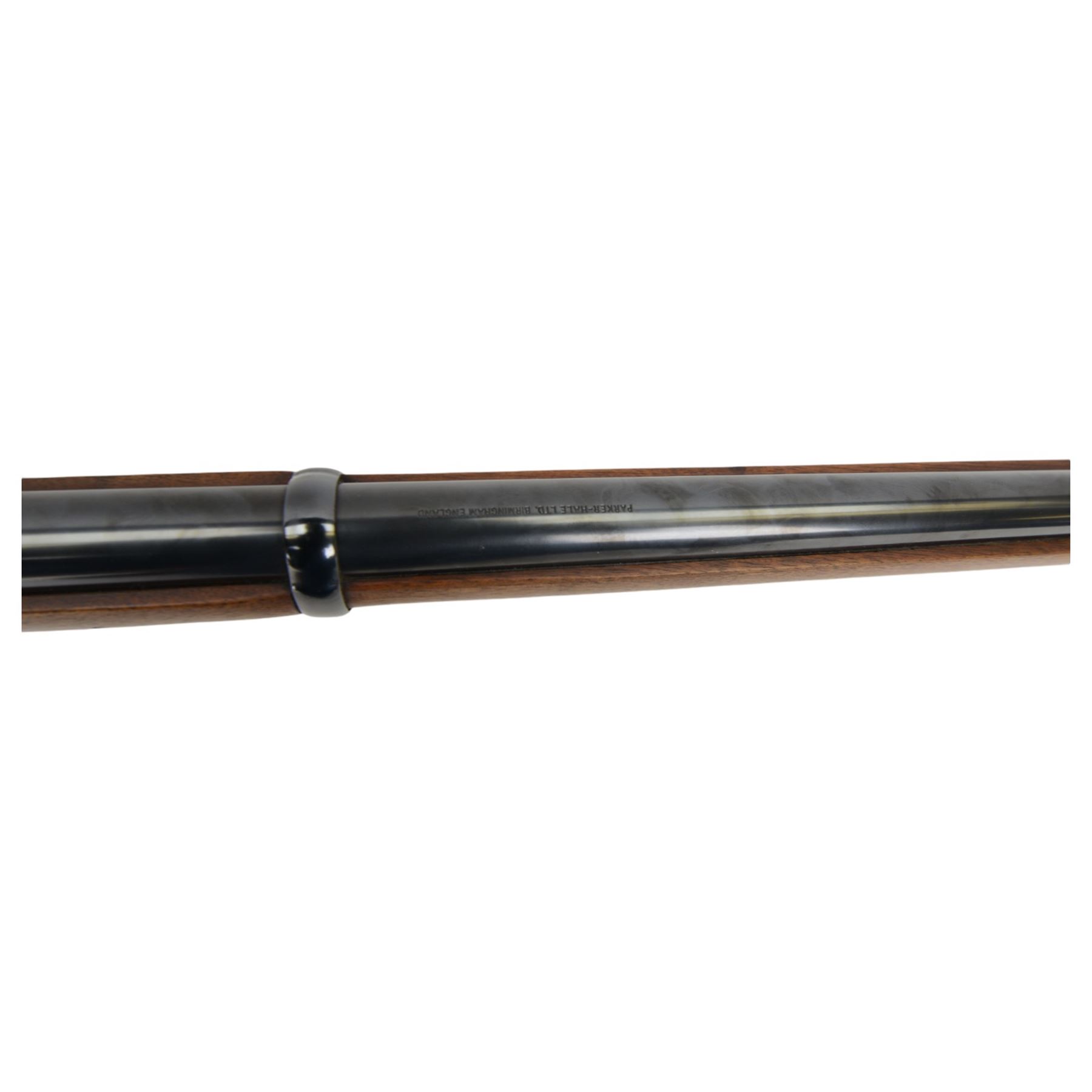 SECTION 1 FIREARMS CERTIFICATE REQUIRED - Parker Hale reproduction 1853 Enfield muzzle loading rifle, the 99cm barrel marked Parker-Hale Ltd, Birmingham England, fitted with ladder sight, secured by three bands, the lock plate marked Enfield 1853, with crowned PH, full stock with ramrod under, overall L140cm, serial no.6567 
