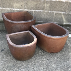 Set three rustic tapering D shaped planters, W62cm
