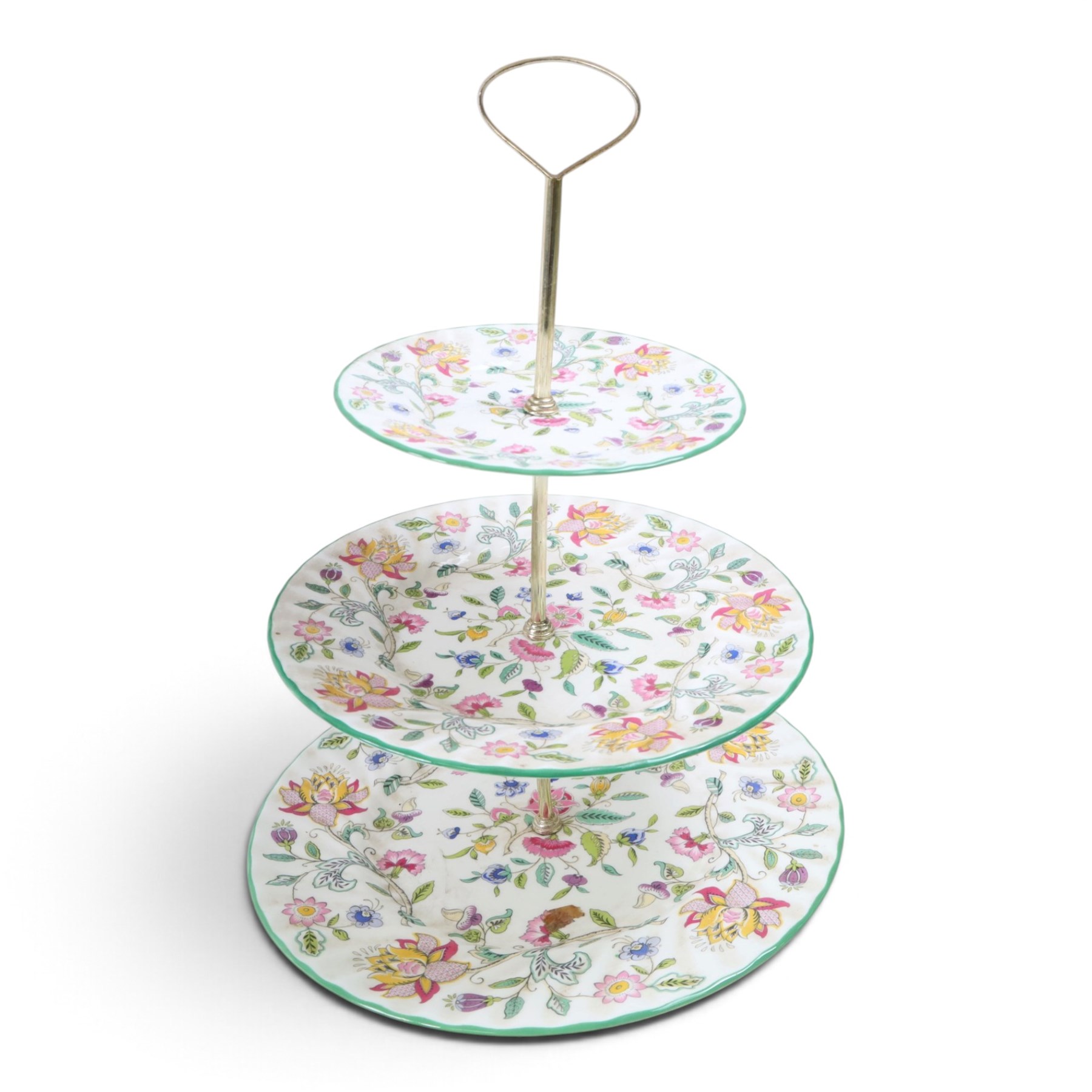 Minton Haddon Hall tea wares, including cake stand, eight cups and saucers, salt and pepper, etc 