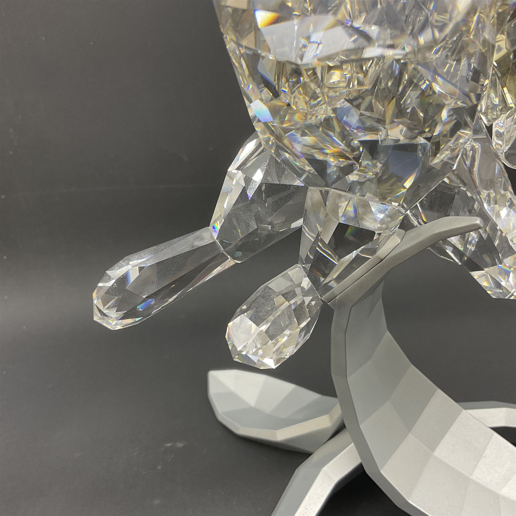 Swarovski Crystal Soulmates, Snowy Owl, upon stylised metal base, H30cm 