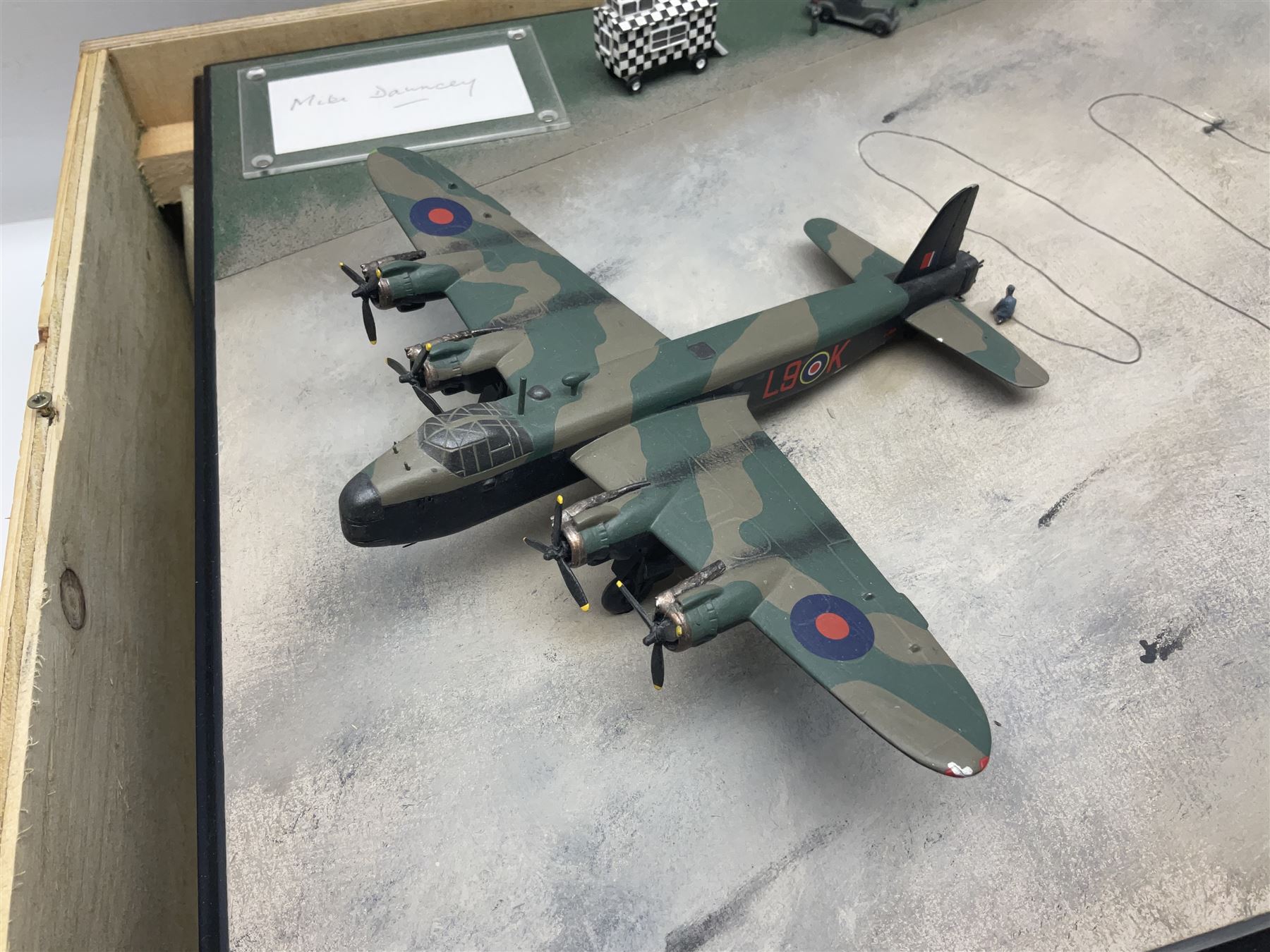 Diverse Images Aircraft Collection hand crafted English pewter model of a Stirling Airborne Assault Diorama with Horsa MKI and Stirling MKIV aircraft; 1:144 scale, signed Mike Daucey; limited edition plaque No.16/50; 36 x 60cm; in wooden box