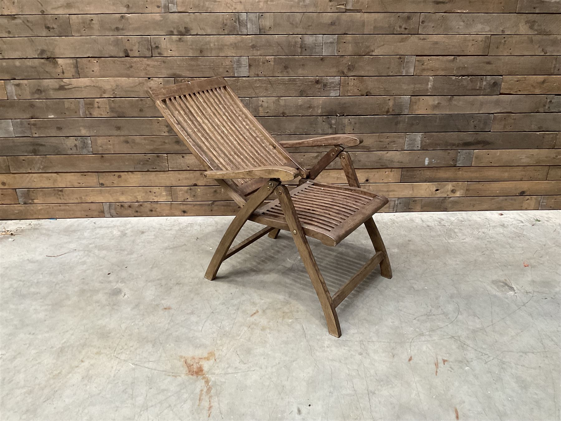 Garden teak table with set four high back reclining chairs