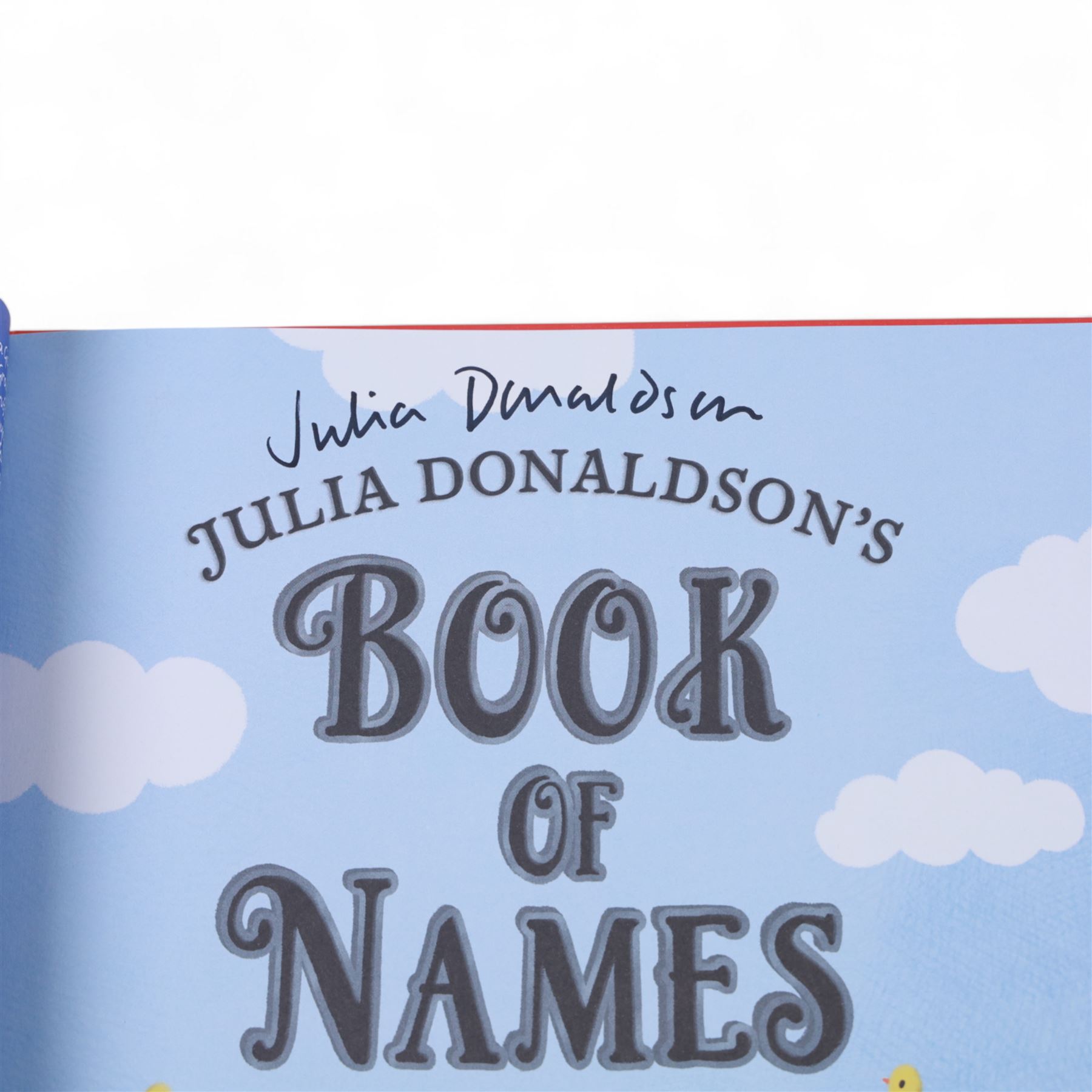 Nine signed first edition Julia Donaldson children's books, comprising The Bowerbird, The Detective Dog, Colours Colours Everywhere, Superworm, The Tooth Fairy and The Crocodile, Teeny Weeny Genie, A Pocketful of Songs, Book of Names and The Oak Tree