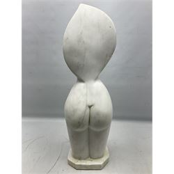 Contemporary carved abstract marble statue of a nude female figure, H63cm