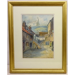  Whitby Street Scene, early 20th century watercolour signed and dated 1906 by J Burton 36cm x 26cm  