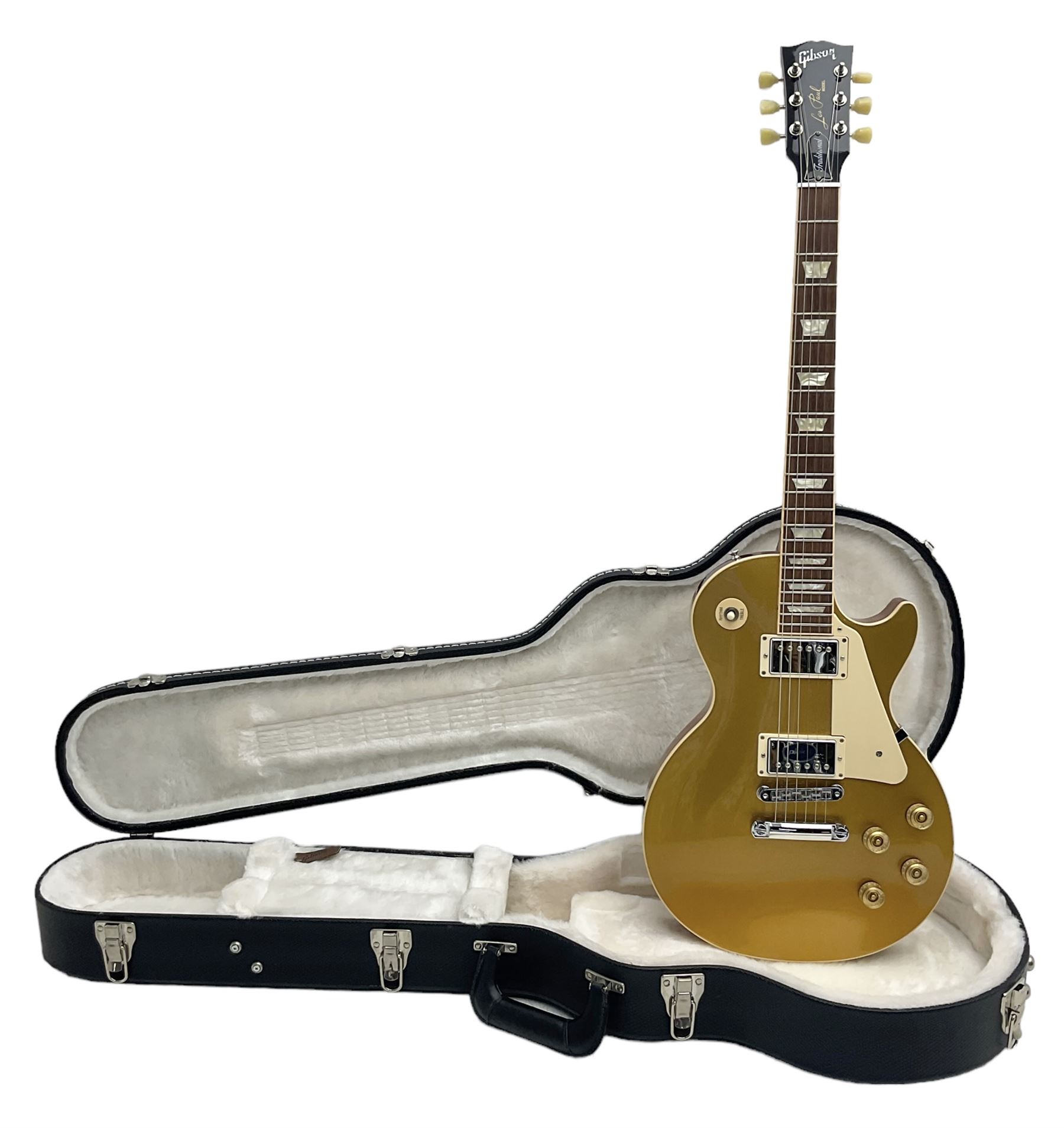 2011 Gibson Les Paul Traditional gold top electric guitar; serial number 103110461; with  mahogany back, twenty-two frets, 57 Classic humbuckers and bridge/stop bar tailpiece L100cm; in Gibson hardcase with owners manual and associated paperwork