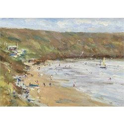 Neville Barker (Yorkshire 1949-2008): 'The Beach at Filey', oil on board signed, titled verso 19cm x 26cm