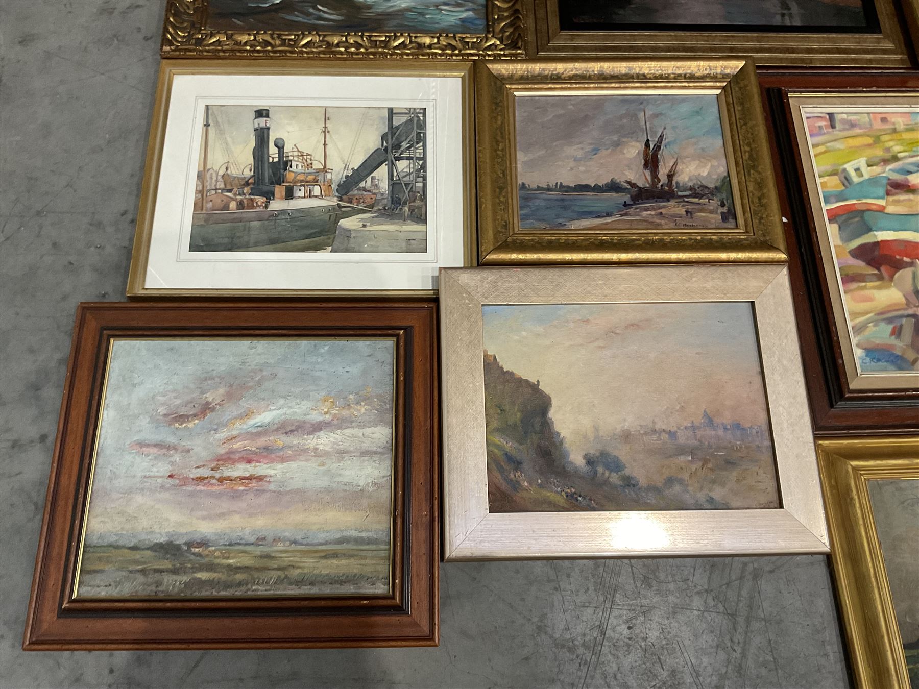 Collection of landscape oil paintings, artists including Byron Winston Warmby, Geoffrey Jenkinson, Valter Berzins, WL Crispe, Manner of Owen Bowen, and an Alan Yates watercolour (11)